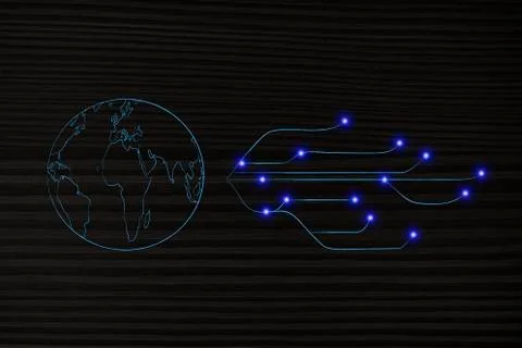 World globe next to internet connection lines and nodes Stock Illustration