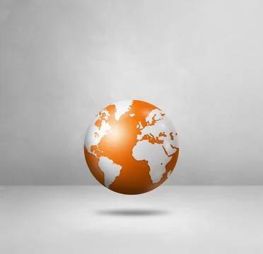 World globe, orange earth map, isolated on white. Square background Stock Illustration