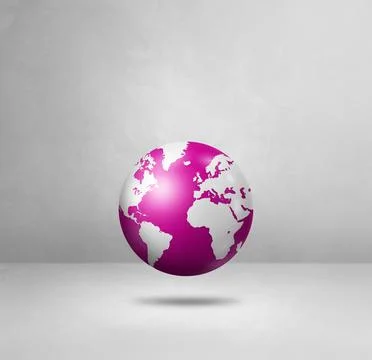 World globe, pink earth map, isolated on white. Square background Stock Illustration
