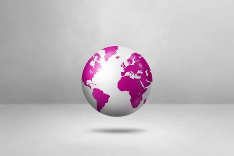 World globe, pink earth map, isolated on white. Horizontal background Stock Illustration