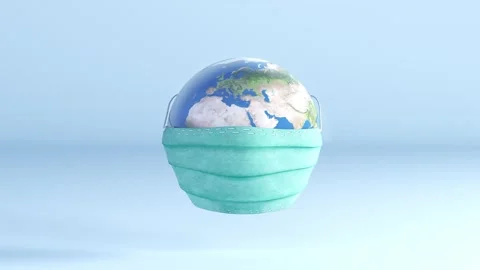 World globe with a protective mask. Motion graphic animation. Zoom in Stock Footage 144481844