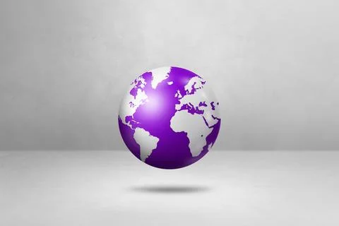World globe, purple earth map, isolated on white. Horizontal background Stock Illustration