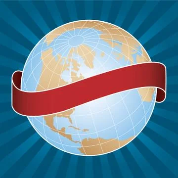 World Globe with Radial Background and banner Stock Illustration