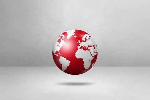 World globe, red earth map, isolated on white. Horizontal background Stock Illustration