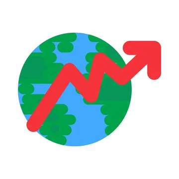 World globe with rising chart flat illustration Stock Illustration