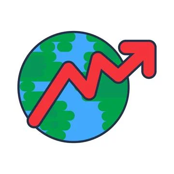 World globe with rising chart flat illustration 스톡 일러스트