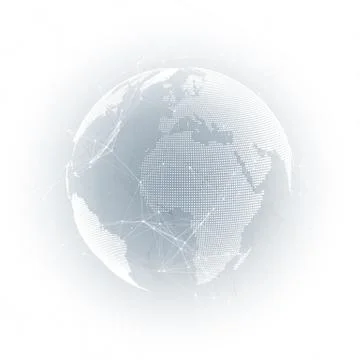 World globe with shadow on gray. Abstract global network connections, geome.. Stock Illustration