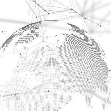 World globe with shadow on gray. Abstract global network connections, geometric イラスト素材
