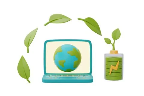 World globe on smartphone screen with battery charge and green leaf,smart ene Stock Illustration