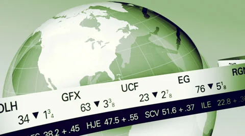 World Globe with Stock Ticker close up green Stock Footage 33444742
