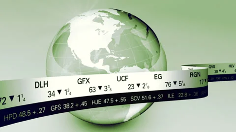 World Globe with Stock Ticker green Stock Footage 33444725