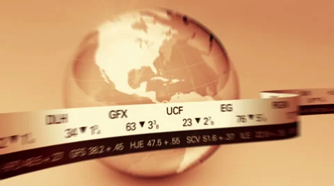 World Globe with Stock Ticker push in Stock Footage 33444604