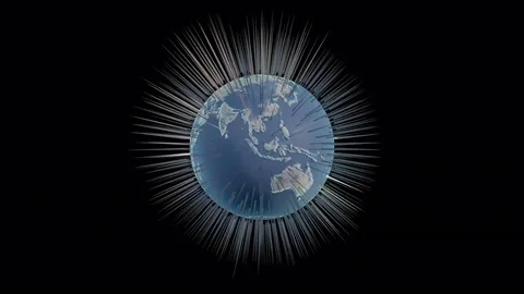World globe turns while emitting spikes of light - looping 3d animation. Stock Footage 79655956