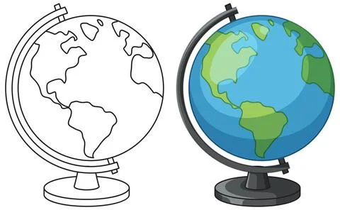 World Globe Vector Illustration in Color and Line Art Versions Stock Illustration