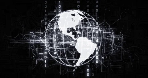 World globe in virtual cyberspace network with binary code Stock Footage 108655636