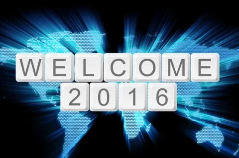World glow background and keyboard button with word welcome 2016 Stock Illustration