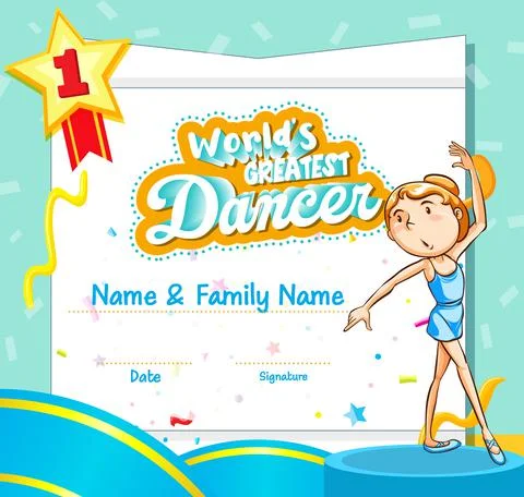 World greatest dancer certificate template Stock Illustration