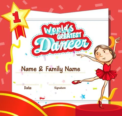 World greatest dancer certificate template Stock Illustration