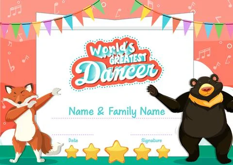 World greatest dancer certificate template Stock Illustration