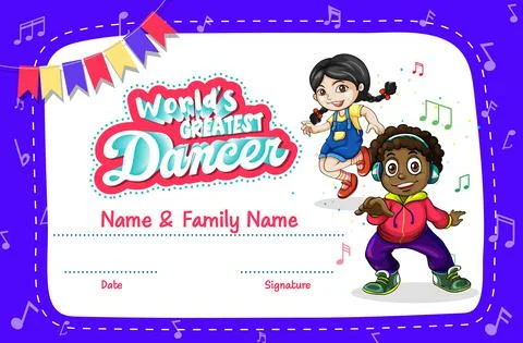 World greatest dancer certificate template Stock Illustration