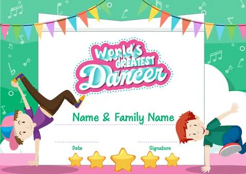 World greatest dancer certificate template Stock Illustration