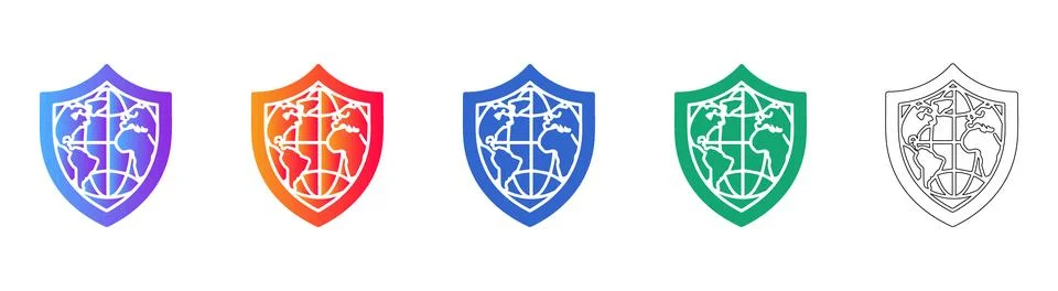 World Grid Shield Security Icon Set Stock Illustration