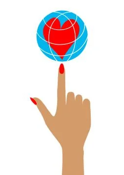 World in hand isolated over white background. Vector Arm that holds globe wit Stock Illustration