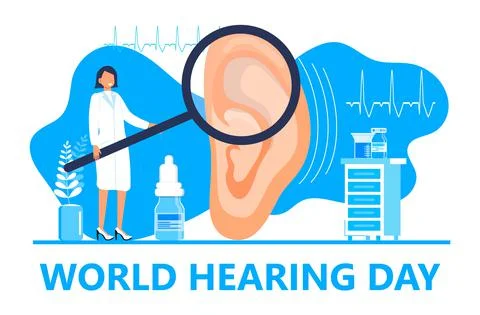 World hearing day concept vector for medical banner, web, app. Tiny doctor Stock Illustration