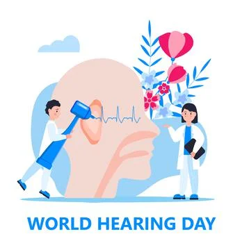 World hearing day concept vector for medical banner, web, app. Tiny doctor Stock Illustration