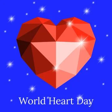 World Heart Day. 29 September. Heart of origami against the sky with stars. P Stock Illustration