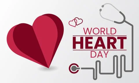 World Heart Day design with Stethoscope icon, heartbeat, and paper heart shape Stockillustratie
