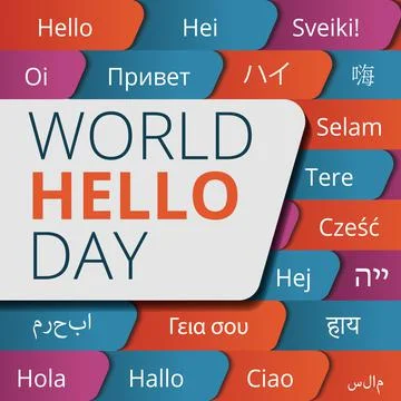 World hello day concept background, cartoon style Stock Illustration
