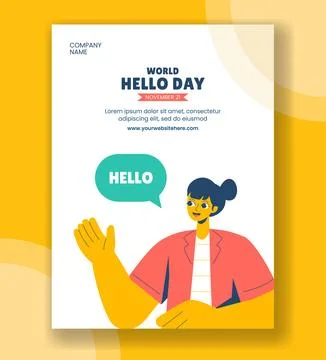 World Hello Day Flat Cartoon Background Illustration for Social Media Verti.. Stock Illustration