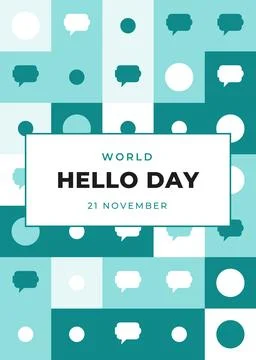 World Hello Day geometric block poster, 21 November Illustrazione stock