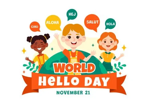 World Hello Day Vector Illustration on November 21 of Speech Bubbles with D.. Stock Illustration