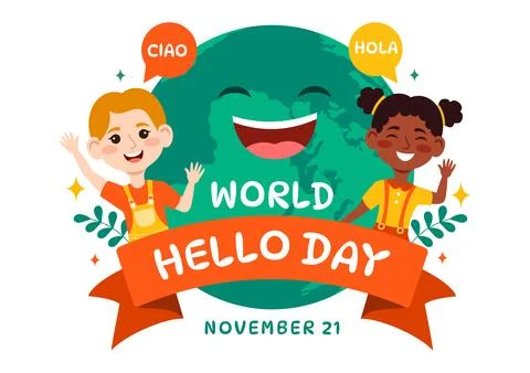 World Hello Day Vector Illustration on November 21 of Speech Bubbles with D.. Stock Illustration
