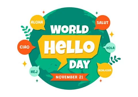 World Hello Day Vector Illustration on November 21 of Speech Bubbles with D.. Stock Illustration