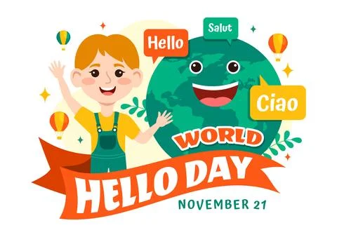 World Hello Day Vector Illustration on November 21 of Speech Bubbles with D.. Stock Illustration