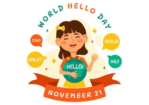 World Hello Day Vector Illustration on November 21 of Speech Bubbles with D.. Stock Illustration