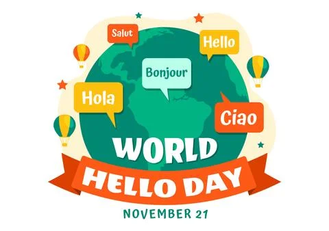 World Hello Day Vector Illustration on November 21 of Speech Bubbles with D.. Stock Illustration