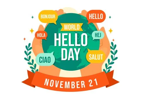 World Hello Day Vector Illustration on November 21 of Speech Bubbles with D.. Stock Illustration