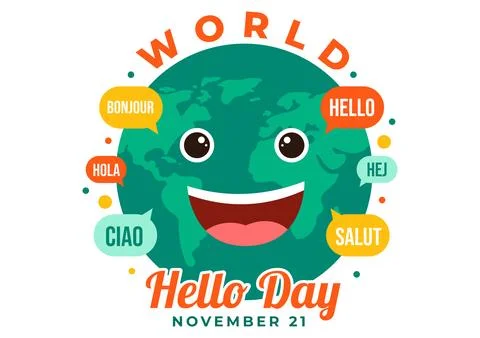 World Hello Day Vector Illustration on November 21 of Speech Bubbles with D.. Stock Illustration