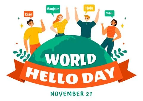 World Hello Day Vector Illustration on November 21 of Speech Bubbles with D.. Stock Illustration