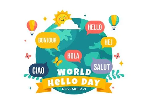 World Hello Day Vector Illustration on November 21 with Speech Bubbles Disp.. Stock Illustration
