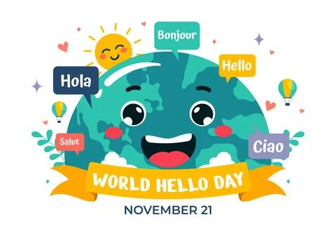 World Hello Day Vector Illustration on November 21 with Speech Bubbles Disp.. Stock Illustration