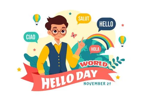 World Hello Day Vector Illustration on November 21 with Speech Bubbles Disp.. Stock Illustration