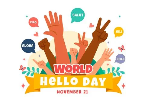 World Hello Day Vector Illustration on November 21 with Speech Bubbles Disp.. Stock Illustration
