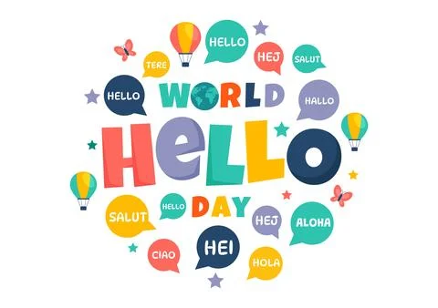 World Hello Day Vector Illustration on November 21 with Speech Bubbles Disp.. Stock Illustration