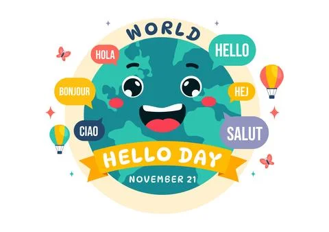 World Hello Day Vector Illustration on November 21 with Speech Bubbles Disp.. Stock Illustration