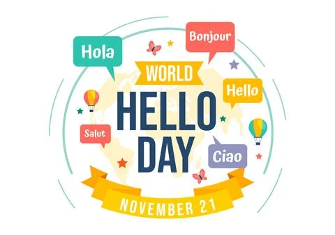 World Hello Day Vector Illustration on November 21 with Speech Bubbles Disp.. Stock Illustration
